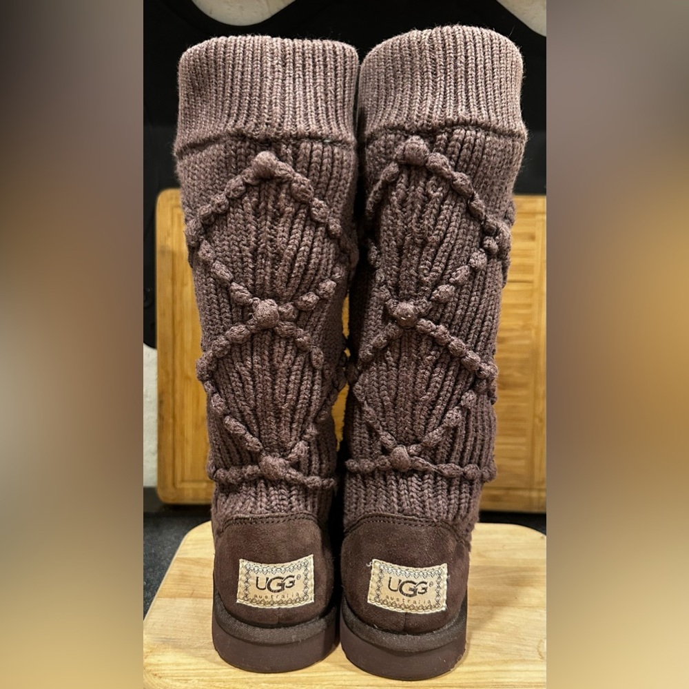 UGG Authentic Australia Argyle Brown Knit Midcalf Sock Sweater Boots - Picture 2 of 7